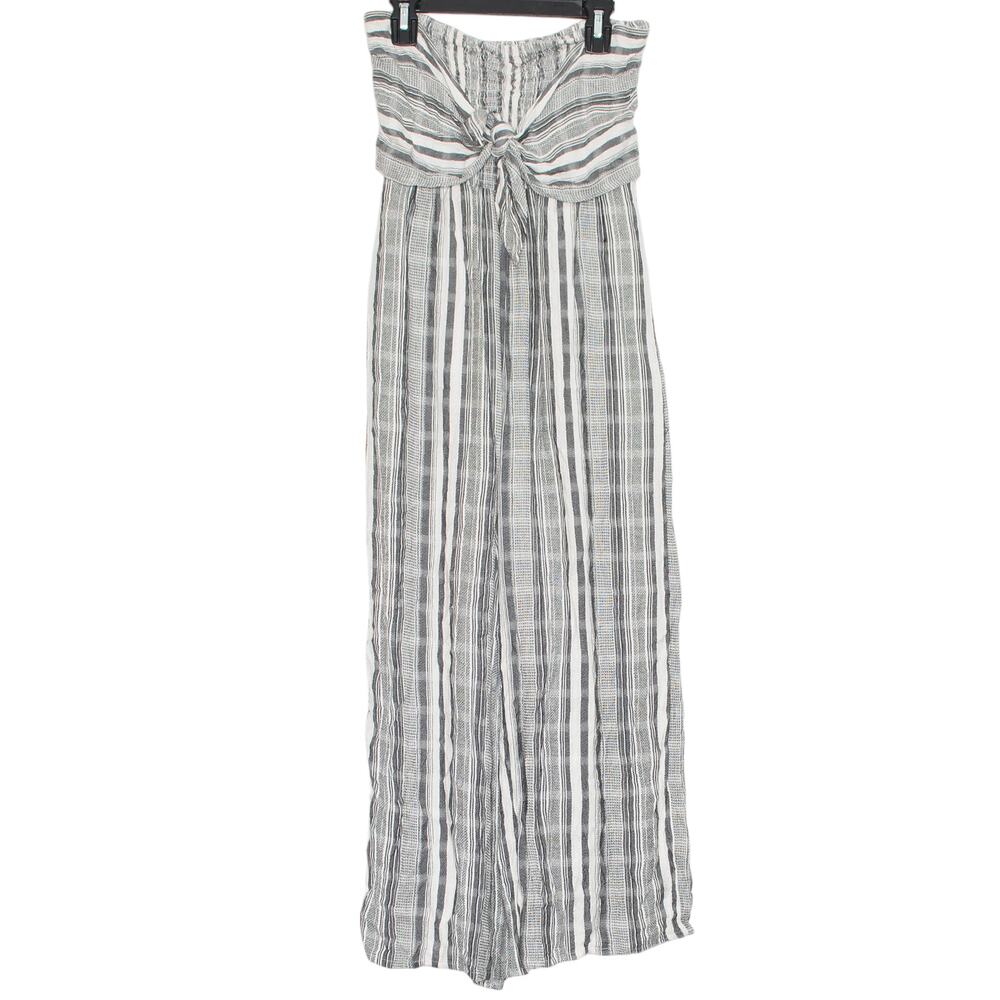 L Space Jumpsuit Riri Strapless Minimalist Coastal Old Money Stripe Gray Small